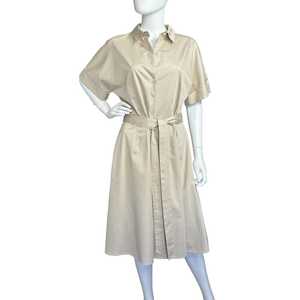 Brooks Brothers Shirtdress Womens Size 12 Beige khaki Short Dolman Sleeve Belted
